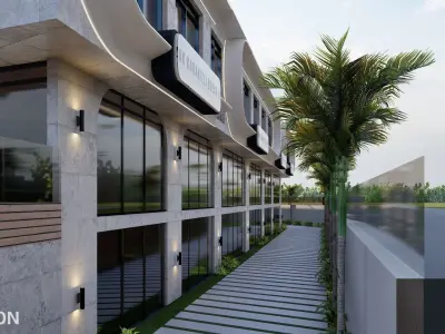 Modern Curved Facade Commercial Building 3D Model 3D model