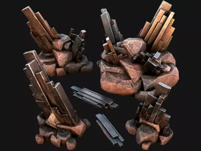 Silver Ore Mineral Stones and Rocks Low-poly 3D model