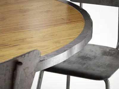 Enzo Industrial Loft Pine Metal Oval Dining Table 3D model