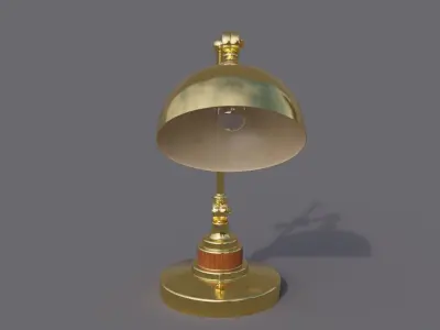 Vintage gold metal desk lamp with wooden trims type 2 Low-poly 3D model