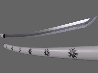 PBR Katana Japanese Sword White V3 Low-poly 3D model