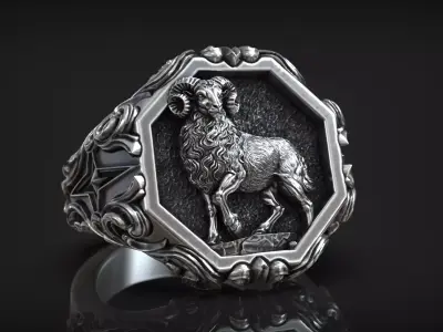 Aries Zodiac Sign Ring Antique Sculpture Signet 3D print model