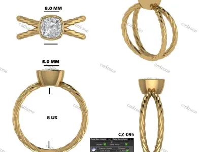 Twisted Band Cushion Diamond Solitaire Ring 3D Model 3D print model