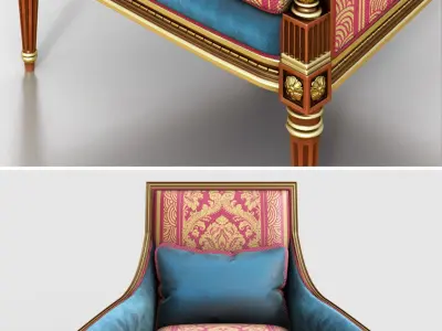 4 classic armchairs set 3D model