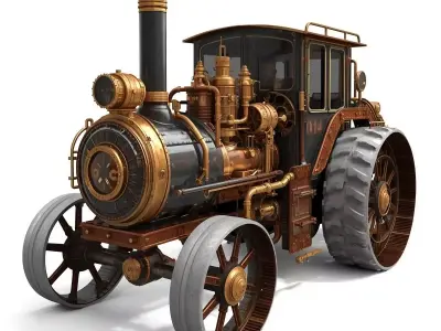 Steampunk Heavy Industrial Tractor 3D Model Low-poly 3D model