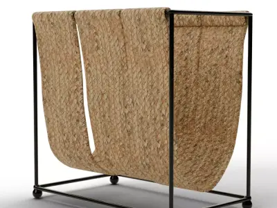 Woven Jute and Industrial Iron Magazine Rack - Artisan Series Low-poly 3D model