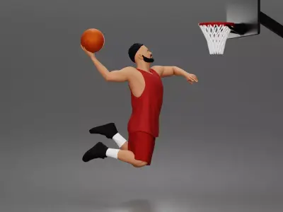 Basketball player soaring air for powerful onehanded slam dunk 3D print model
