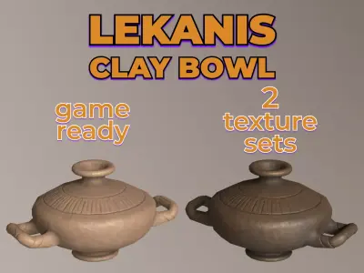 Ancient Lekanis Ceramic Bowl clay pottery Low-poly 3D model
