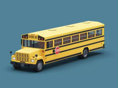 Cartoon Stylized School Bus Classic Low-poly 3D model