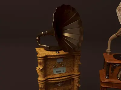 Antique Record Player Model Low-poly 3D model
