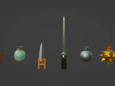 6 Low-poly Fist Medieval Fantasy Weapons For Games Low-poly Low-poly 3D model