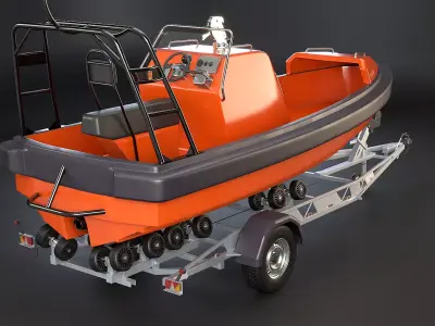 Boat Trailer and Rescue Motorboat 3D model