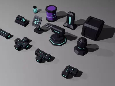 Low Poly Sci-Fi Props Pack HS-001 Low-poly 3D model