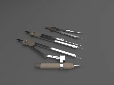 Pencil and Compass Set Low-poly 3D model