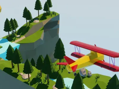 Biplane Diorama 001 Low-poly 3D model