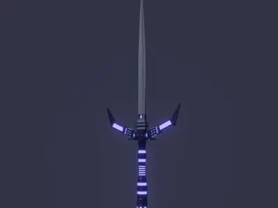 Fantasy Cybernetic Blue Sword Low-poly Game ready  Low-poly 3D model