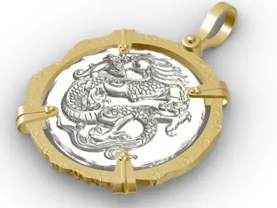 Dragon Viking Coin Pendant  3D print model