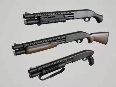Pump Action Shotgun Low-poly 3D model buy