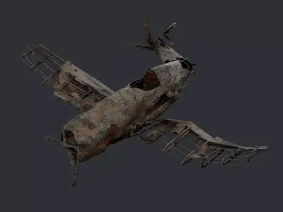 Plane Wreck Damaged Apocalyptic Game Ready 01 Low-poly 3D model