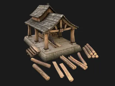 Sawmill and Warehouse Low-poly 3D model