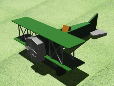 Plane R A T E biplane on grass Low-poly 3D model
