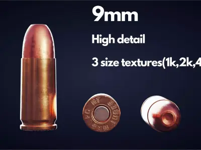 9mm ammo Low-poly 3D model