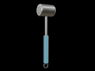 Meat Tenderizer Mallet Pounder Stainless Steel steel blue handle Low-poly 3D model