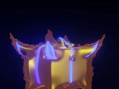 Fiery gift box for games Low-poly 3D model