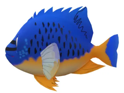 Blue Damsel Fish Cartoon Animated Low-poly 3D model