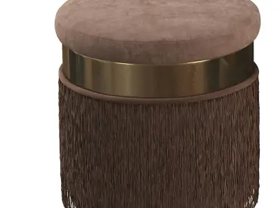 BLUSH MAUVE PINK LONG FRINGED ROUND VELVET OTTOMAN FOOTSTOOL 3D model