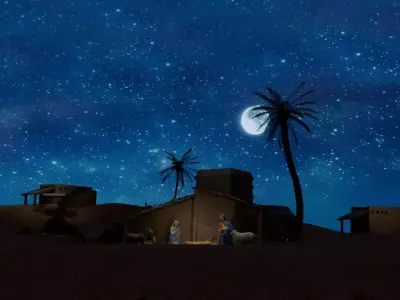 Nativity Scene Environment  Desert Stable with Characters  Low-poly 3D model
