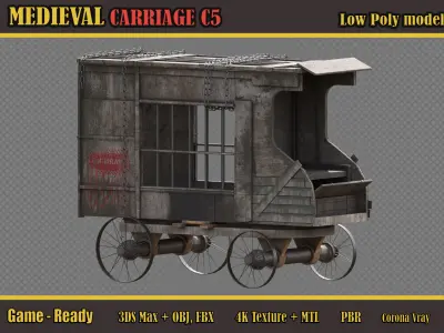 Medieval Carriage C5 Low-poly 3D model