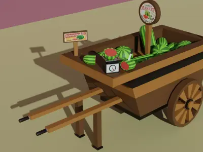 Watermelon Wooden Cart Low-poly 3D model
