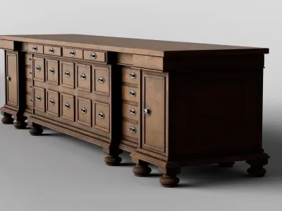 VIntage Wooden Cabinet Island 3D Model 3D model