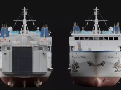 Passenger Ro-Ro Cargo Ship Low-poly 3D model