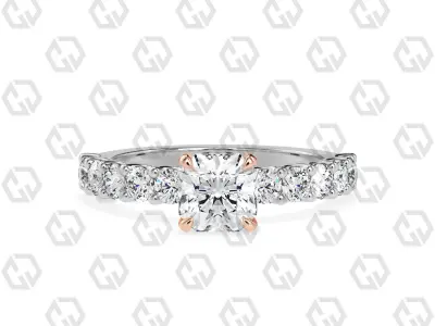 Ring 100 Radiant Shape prong set round on shank with Gems 3D print model