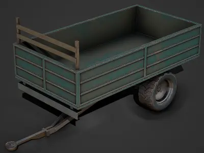 Old Tractor Trailer Low Poly Mobile Ready Low-poly 3D model