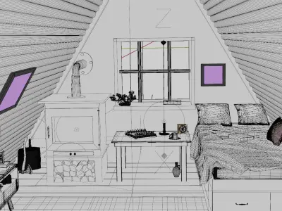 Cozy Bedroom interior scene 3D model 3D model purchase