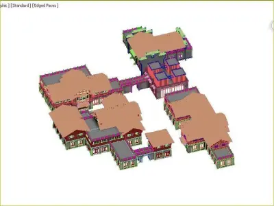 town Chinese style commercial residential buildings 3D model