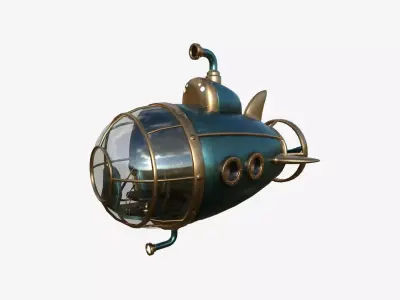 Submarine Cartoon A02 Blue Bronze - Sub Watercraft Vehicle Low-poly 3D model