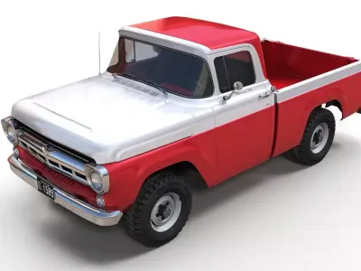 50s American 4x4 pickup truck Low-poly 3D model