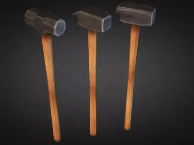 Sledgehammers three hammers on wooden stick Low-poly 3D model