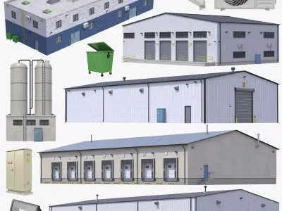 5 Industrial Buildings Collection 3D Model Pack buy