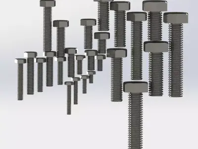 DIN 933 Hex Bolt Library M3 to M10 3D model