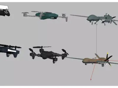 Multi type unmanned aerial vehicles Low-poly 3D model