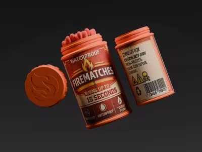 Low Poly Waterproof Matches - Game Ready Stormproof Tube Low-poly 3D model