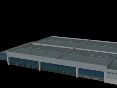 Low Poly Hangar industrial building Low-poly 3D model