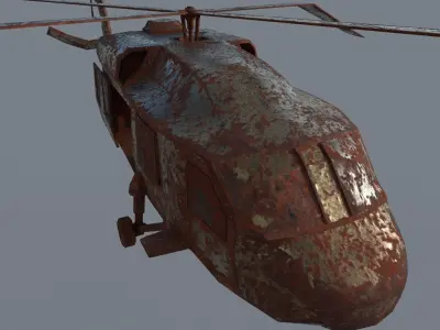 Old Abandoned Wrecked Rusted Bell CH-146 Griffon Chopper Vehicle 3D model