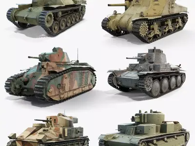 Inter-war Period Tanks Set 3D Model Pack