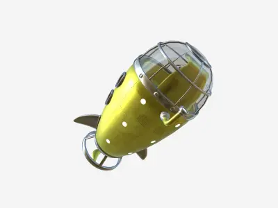 Submarine Cartoon A04 Yellow Metal - Sub Watercraft Vehicle Low-poly 3D model